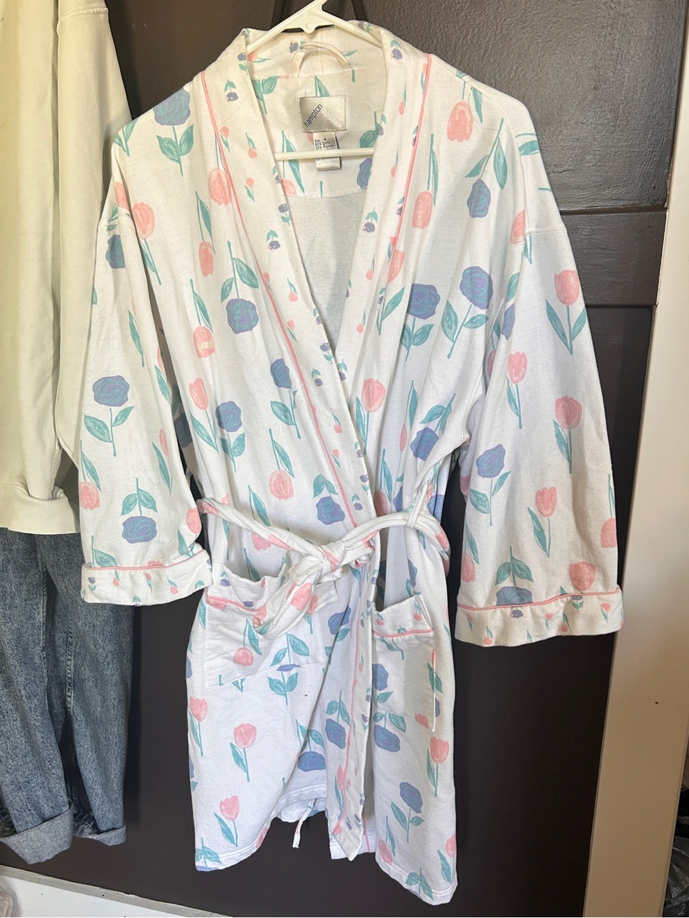 VTG Floral Tulip Print Cotton Robe - Pastel Pink & Blue